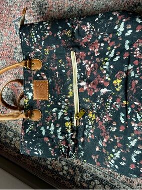 Canvas Floral Tote with Tan Leather versatile Straps